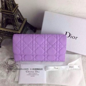 Dior 迪奧 戴妃款搭扣三折款磨砂皮夾 D01617 紫色、原版磨砂牛