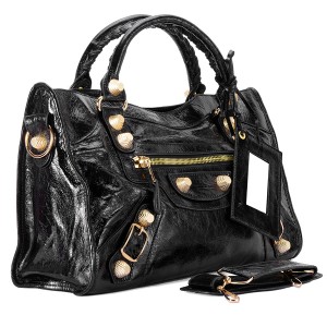 085332B-黑色-進口油皮（金色大釘）  巴黎世傢包 新款單肩包  BALENCIAGA新款包