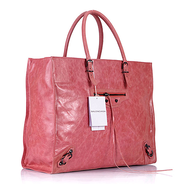 08472.2    BALENCIAGA巴黎世傢包 新款單肩包  粉紅色-進口油蠟皮-小釘時尚手提公文包