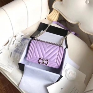 專櫃新品V型紫色 Chanel香奈兒18 pre collection金屬質感山形紋琺瑯boy扣鏈條包尺寸20/25cm