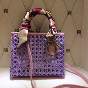 Dior迪奧新款 純手工編織鏤空手提斜挎包 6321淺紫色