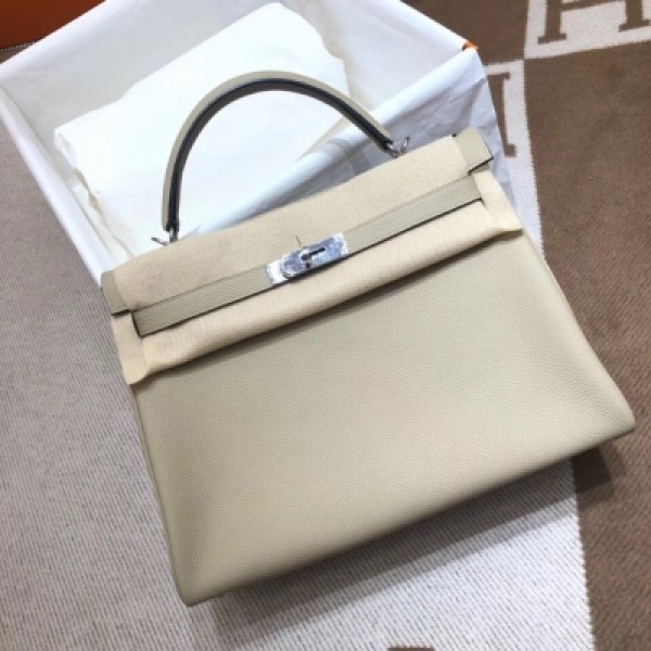 愛馬仕Hermes Kelly 32Cm Togo Q1 Sauge 鼠尾草灰 銀扣 頂級工藝 手縫蠟線